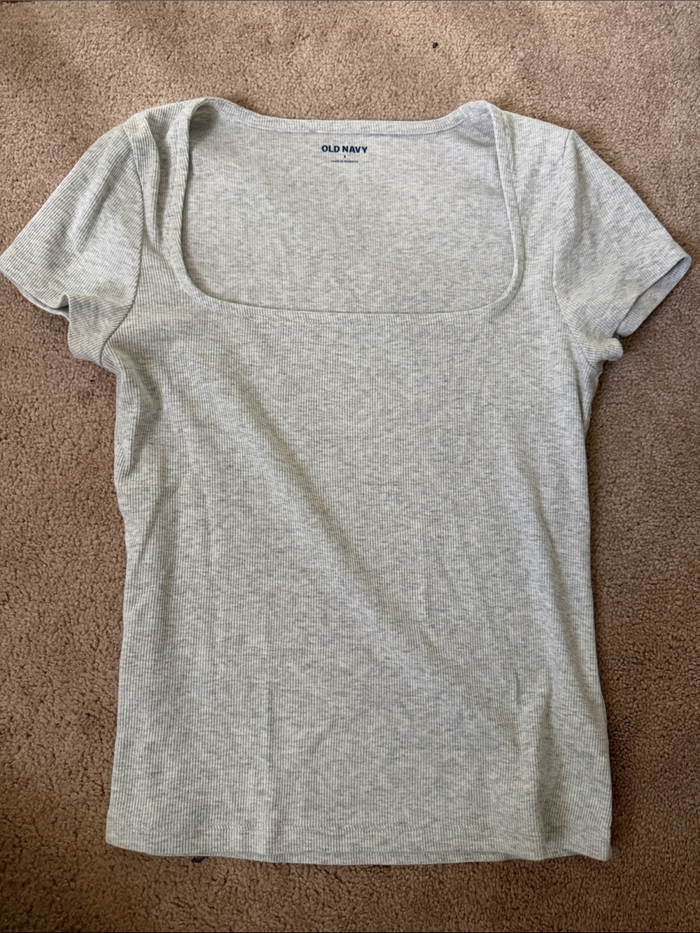 Old Navy Light Gray Ribbed Square-Neck Short Sleeve Tee